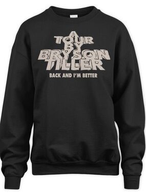 Bry Son Tiller Black Crewneck Sweatshirt with Beige Graphic